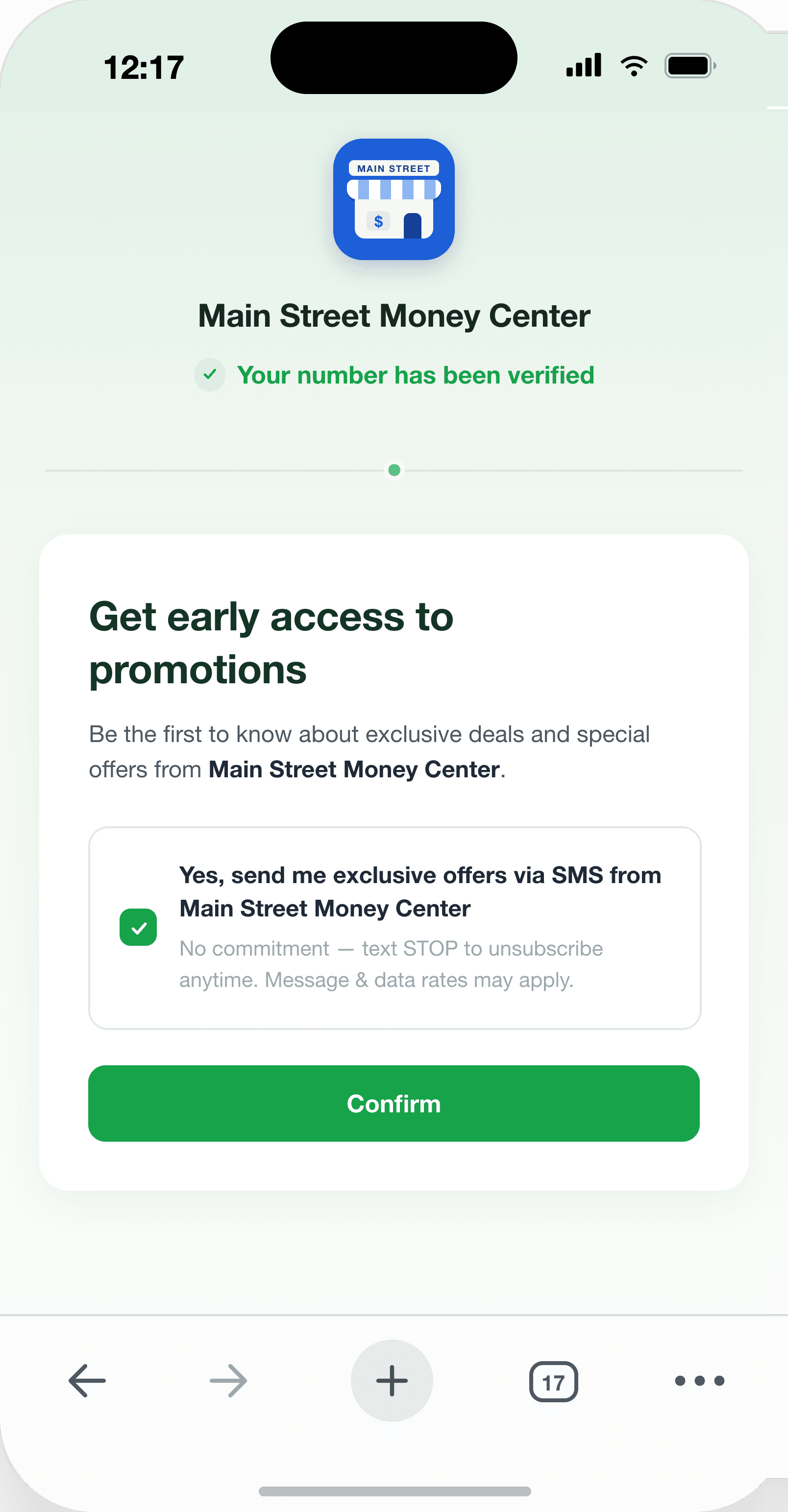 CrowdLine opt-in verification screen on a phone